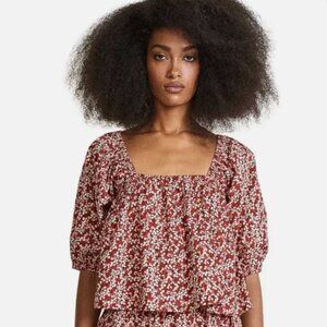 Apiece Apart NY Gail Mango Bouquet Floral Shirred Red Puff Sleeve Top Size Small
